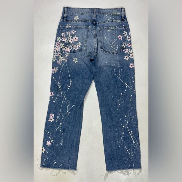 Fidelity Cherry Blossom Straight Cropped Denim Jeans Women Size 25 Blue - Picture 3 of 13